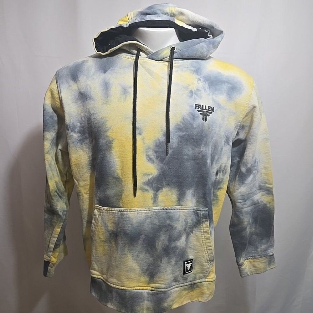 Fallen Footwear Hoodie Mens Size Large Yellow Gray Tie Dyed Pullover Logo Skate